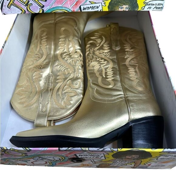Jeffrey Campbell Dagget Gold Leather Cowboy Boots | Size 7.5 - Picture 13 of 13